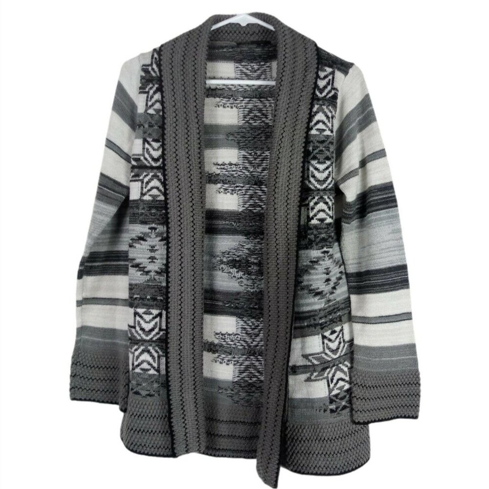 BCBG Cardigan Womens M Gray Southwestern Western Shawl Collar Boho Duster